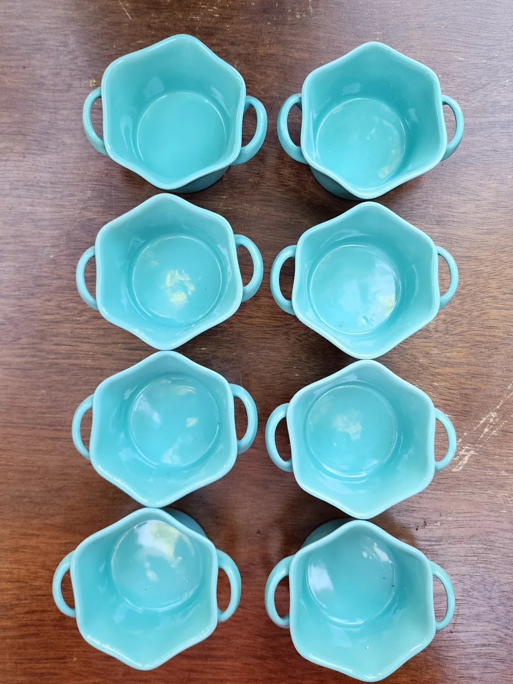 BIA Cordon Bleu Hand Glazed Scalloped Ramekins Turquoise Aqua Set of 8